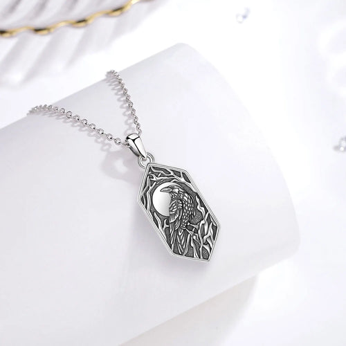 Raven of Odin in the Evening 925 Sterling Silver Necklace