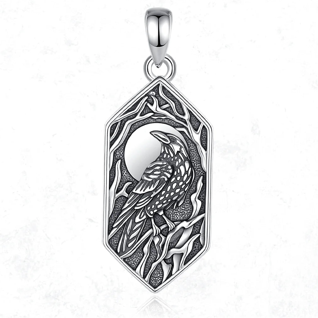 Raven of Odin in the Evening 925 Sterling Silver Necklace