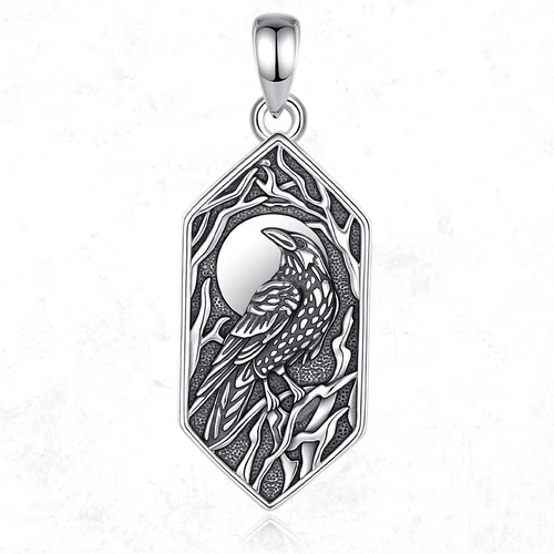 Raven of Odin in the Evening 925 Sterling Silver Necklace