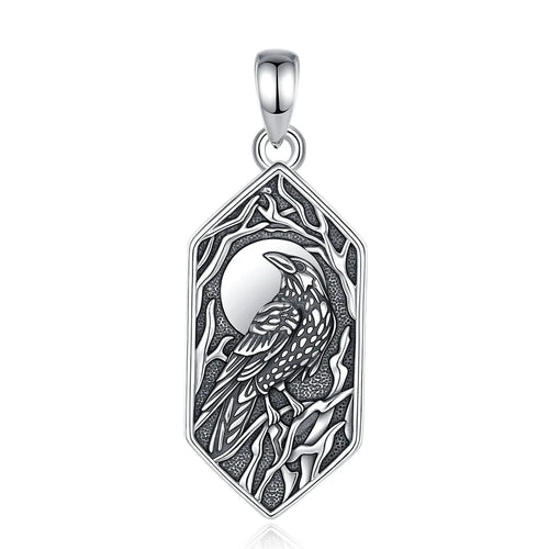 Raven of Odin in the Evening 925 Sterling Silver Necklace