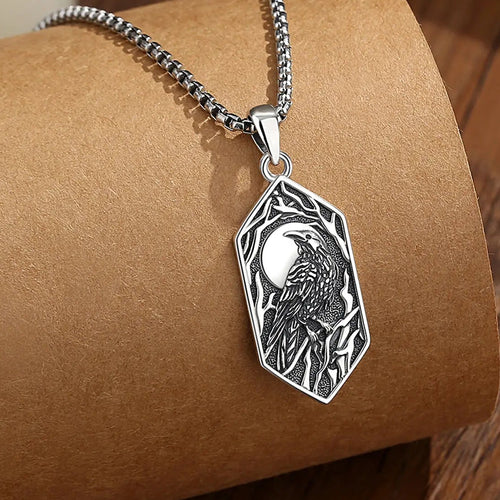 Raven of Odin in the Evening 925 Sterling Silver Necklace