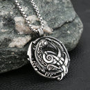 Ravens of Odin Hugin and Munin with Norse Knot Stainless Steel Necklace