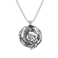 Ravens of Odin Hugin and Munin with Norse Knot Stainless Steel Necklace