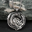 Ravens of Odin Hugin and Munin with Norse Knot Stainless Steel Necklace