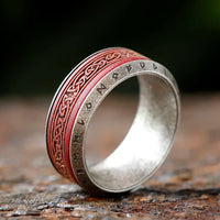 Red Norse Knot Rune Ring Stainless Steel and Rosewood Ring