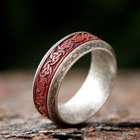Red Norse Knot Rune Ring Stainless Steel and Rosewood Ring