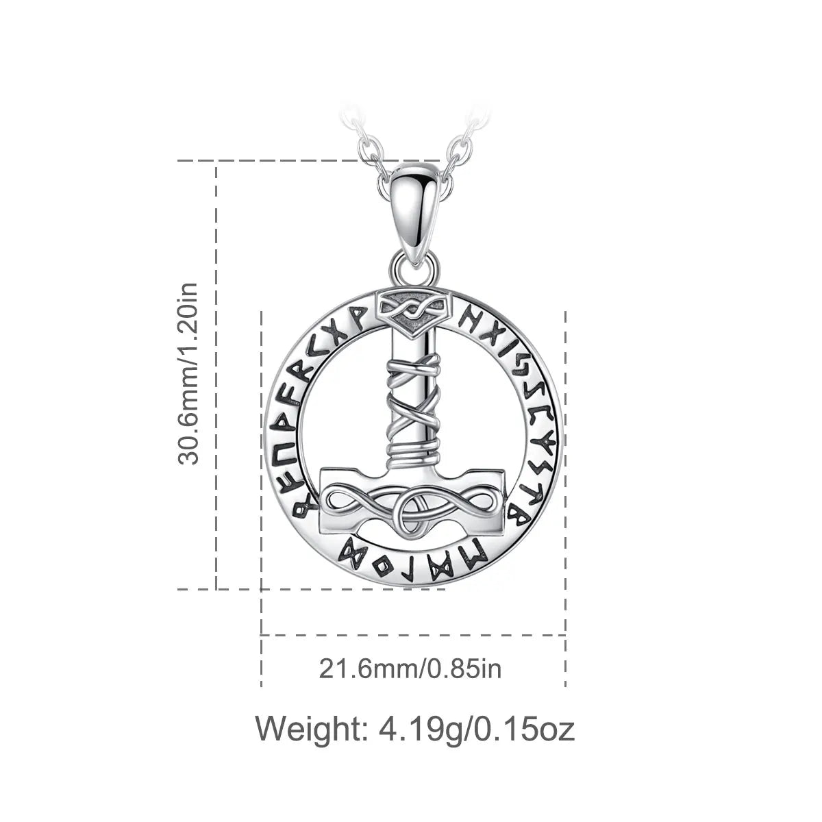 Runic Mjolnir Necklace in 925 Sterling Silver