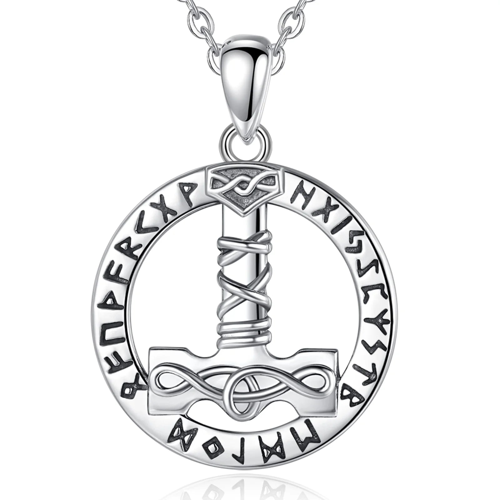 Runic Mjolnir Necklace in 925 Sterling Silver