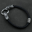 Freya Cat with Runes Steel and Leather Bracelet