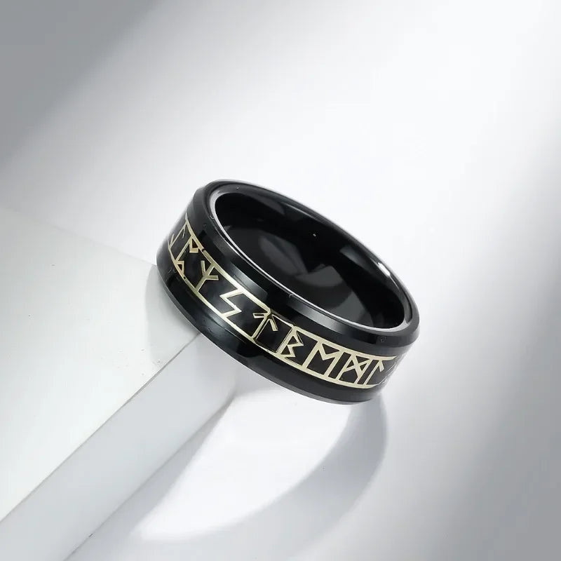 Black Viking 8mm Tungsten Steel Rune Ring