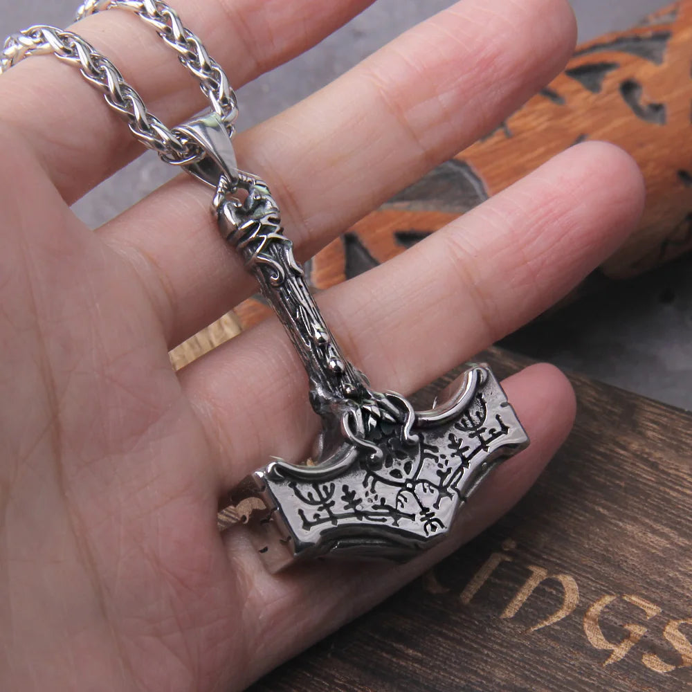 Mjolnir with Longer Handle Stainless Steel Necklace