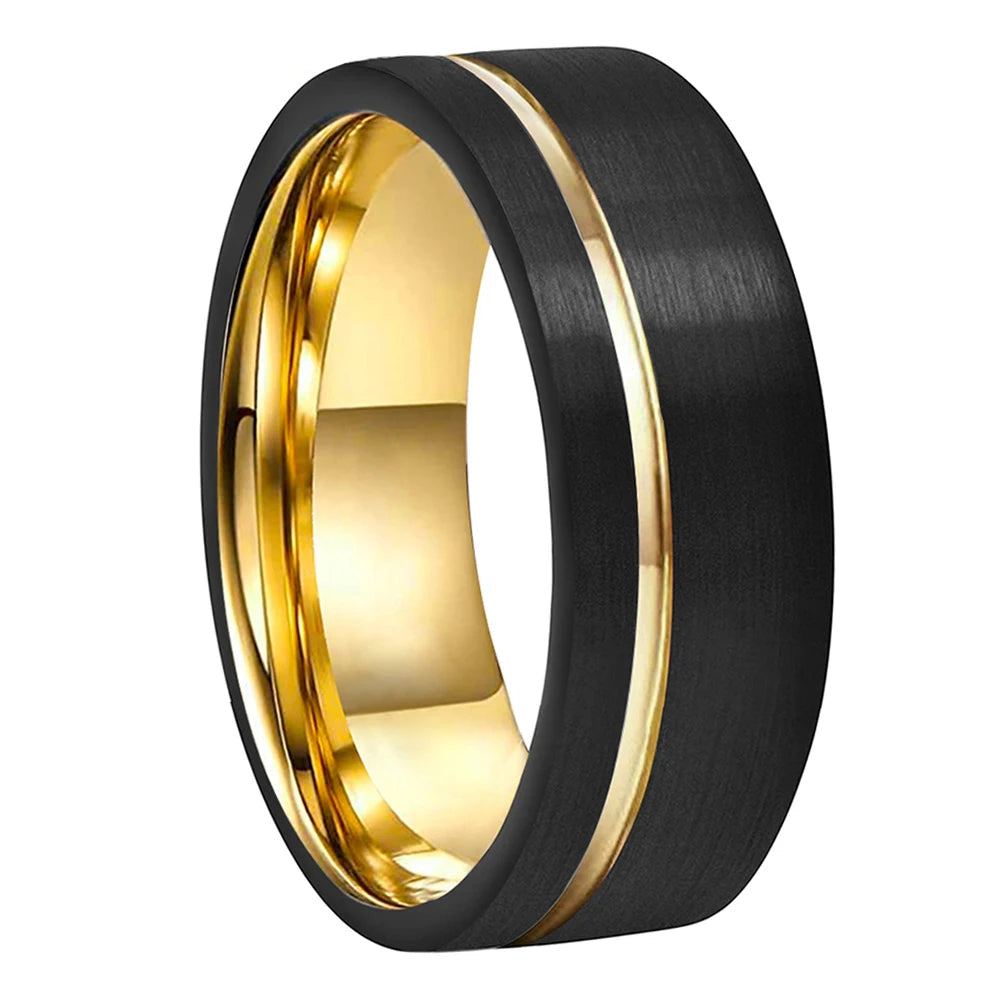 Frigg's Wedding Band With Yellow Golden Inlay - 8mm Tungsten Carbide Ring