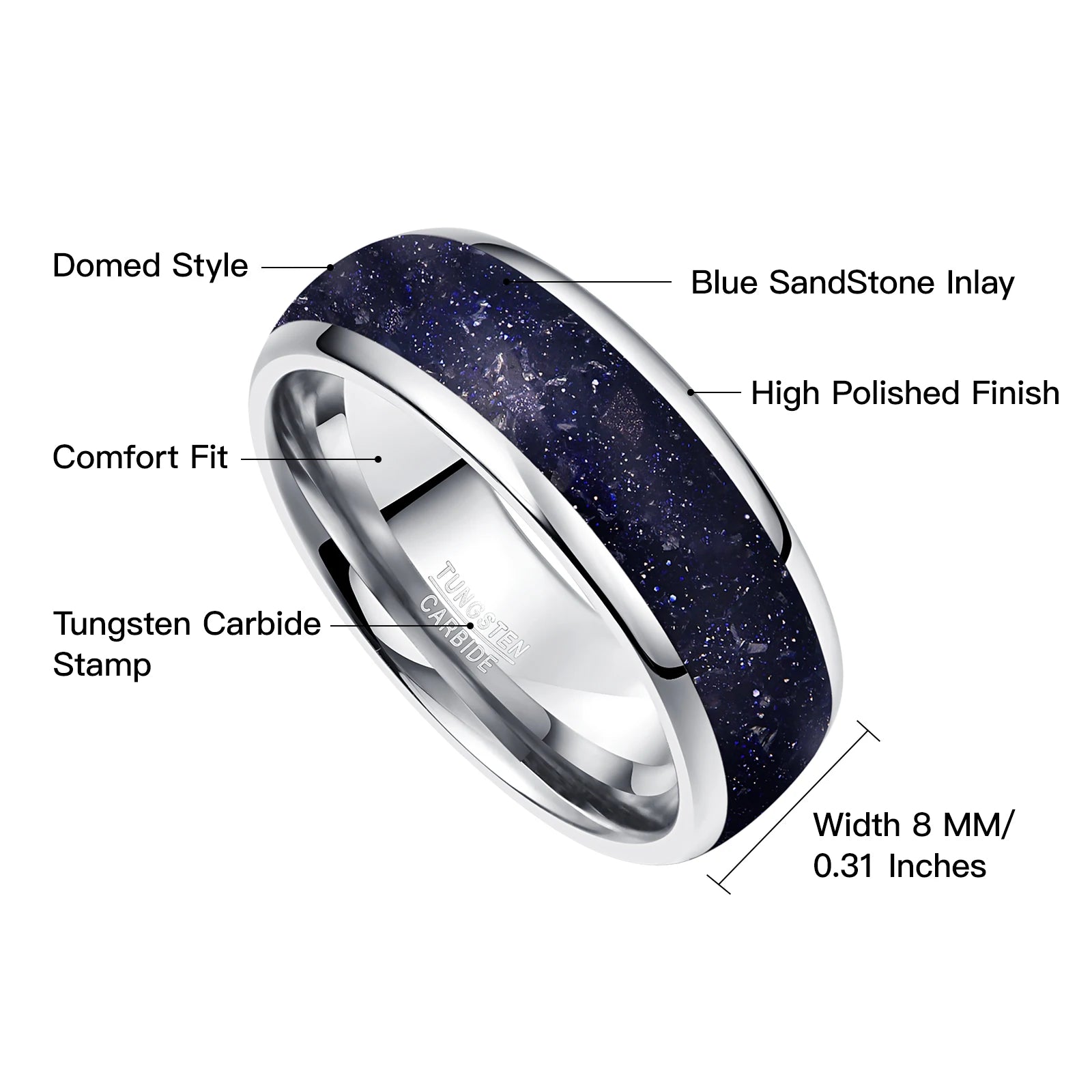 Stars in the North Sky Tungsten Carbide Ring With Blue Sandstone Inlay