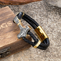 Mjolnir Leather Bracelet with Magnetic Buckle