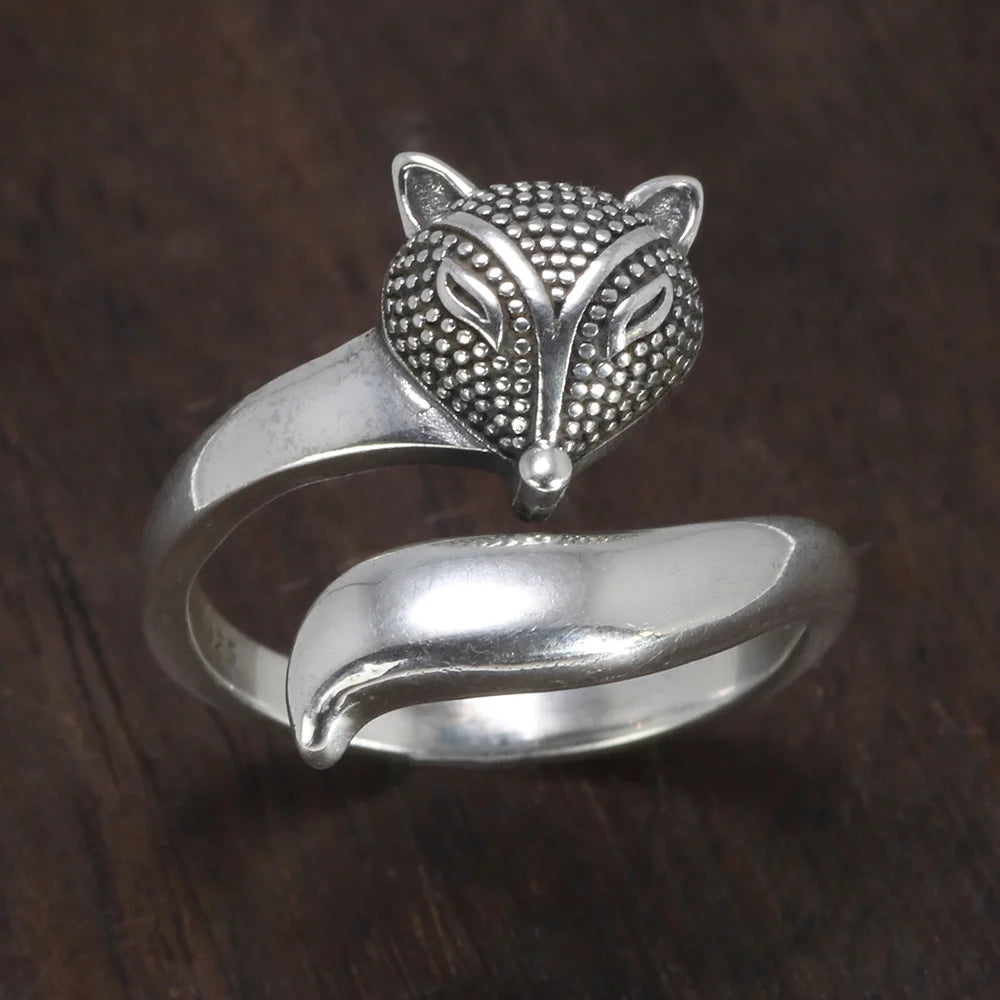 Fox Fylgja the Norse Guardian Spirit 925 Sterling Silver Adjustable Ring