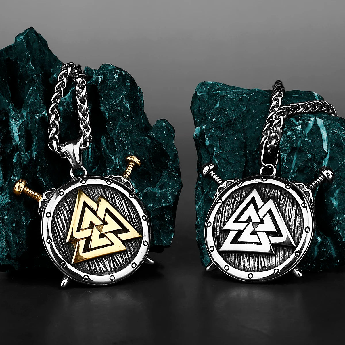 Valknut Sword and Shield Stainless Steel Necklace