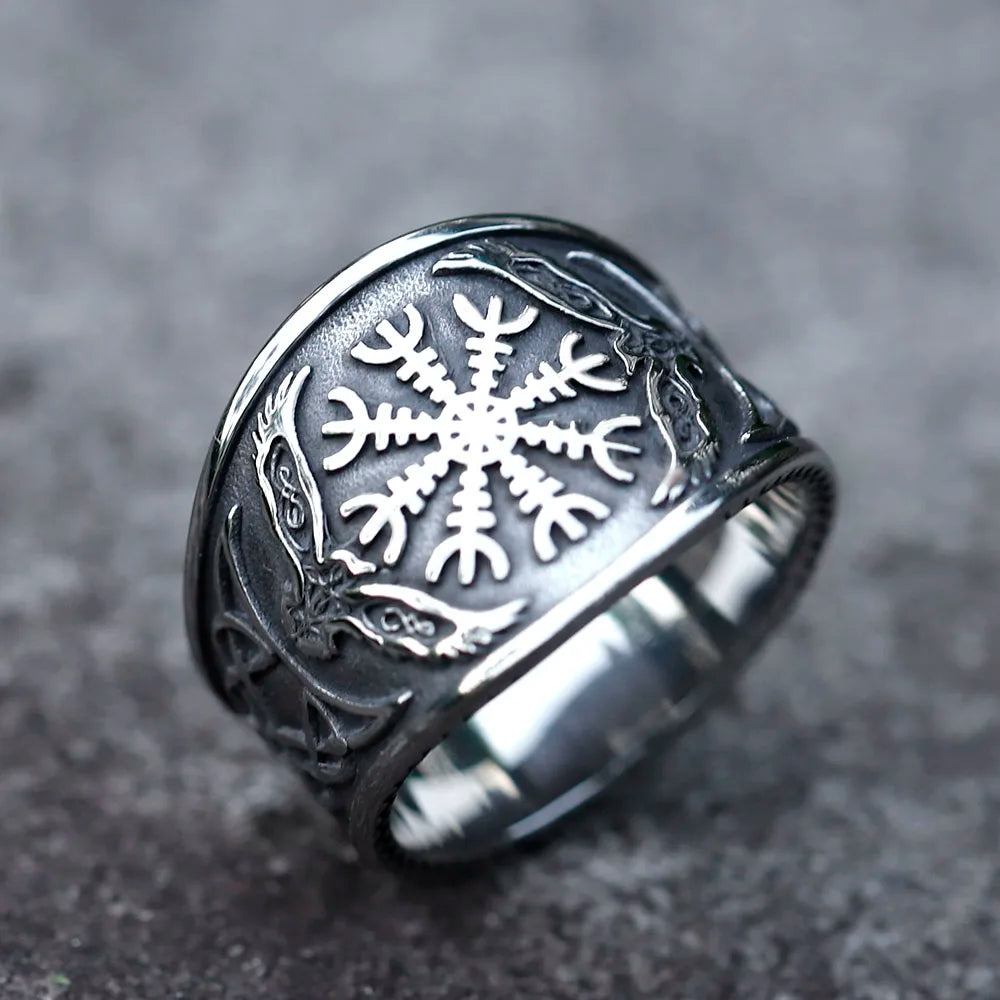 Odin's Raven with Helm of Awe Stainless Steel Ring