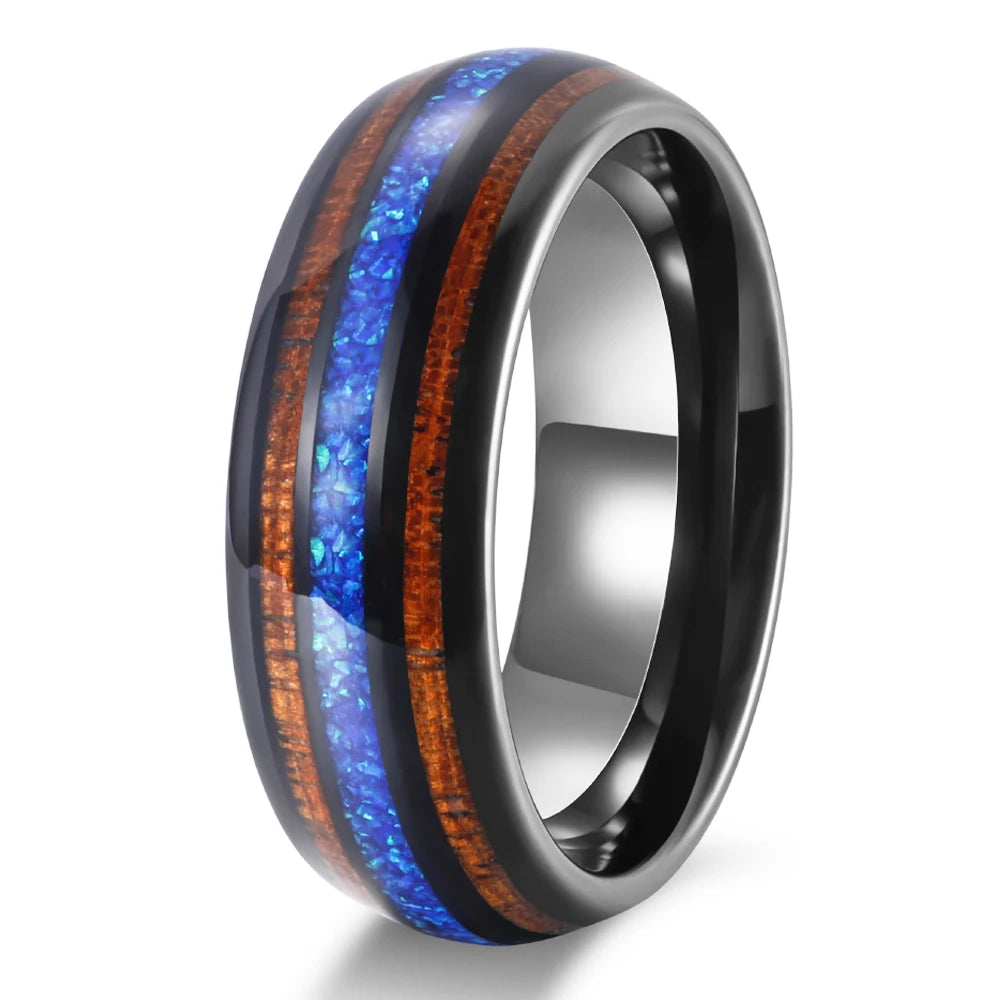 Ginnungagap Fire and Ice Tungsten Carbide Ring with Opal Stone