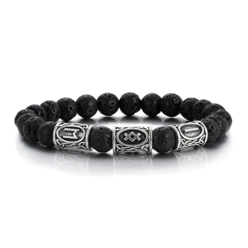 Runes in Lava Stone Bracelet