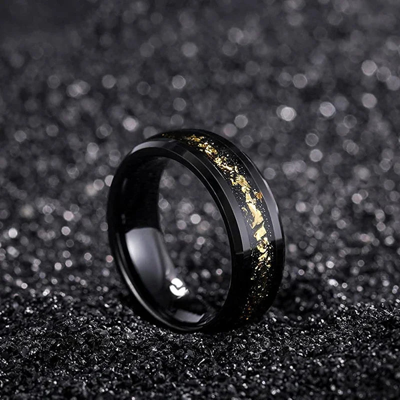 Yggdrasil in Autumn 8mm Tungsten Carbide Ring with Gold Foil