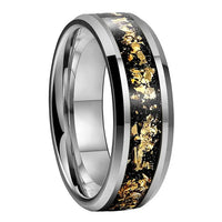 Bague Yggdrasil en carbure de tungstène 8 mm avec feuille d'or pour l'automne