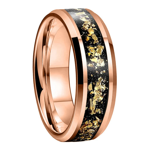 Yggdrasil in Autumn 8mm Tungsten Carbide Ring with Gold Foil