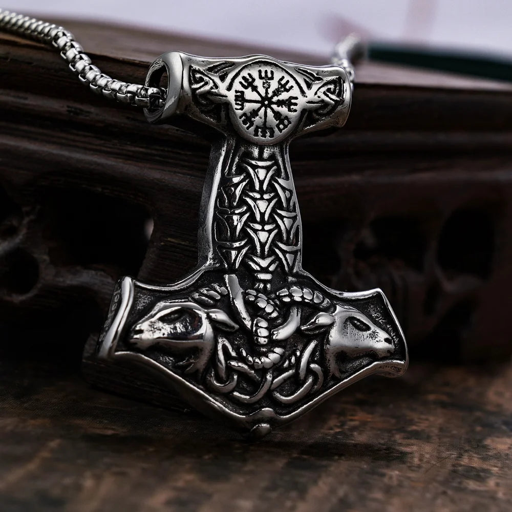 Mjolnir and Thor's Goats Steel Necklace