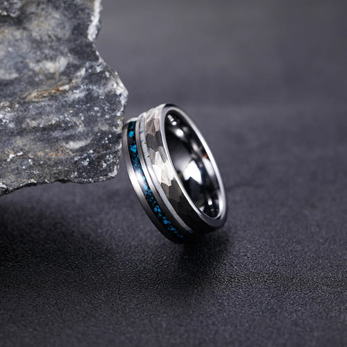 Thor and Sif Wedding Band in 8mm Tungsten Carbide with Deer Antler and Crushed Turquoise
