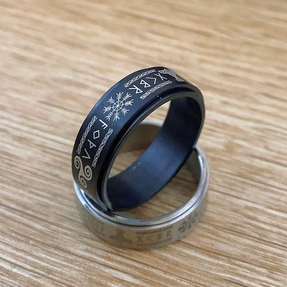 Steel Walknut ring - Odin's Rune Ring
