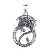 Norse Dragon 925 Sterling Silver Necklace With Zirconia Stones