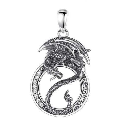 Norse Dragon 925 Sterling Silver Necklace With Zirconia Stones