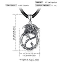 Norse Dragon 925 Sterling Silver Necklace With Zirconia Stones