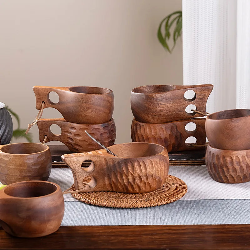 Traditional Norse Wood Carved Mug