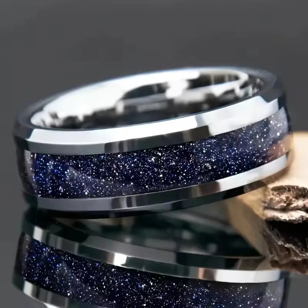 Stars in the North Sky Tungsten Carbide Ring With Blue Sandstone Inlay
