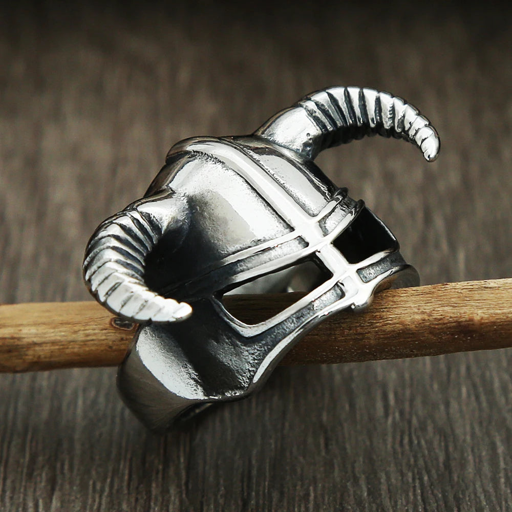 Horned Viking Helmet 316L Stainless Steel Ring