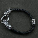 Freya Cat with Runes Steel and Leather Bracelet