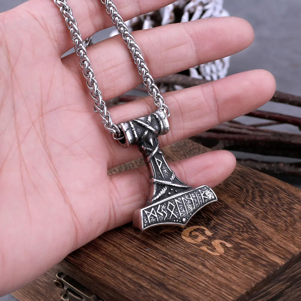 Mjolnir with Runes Necklace