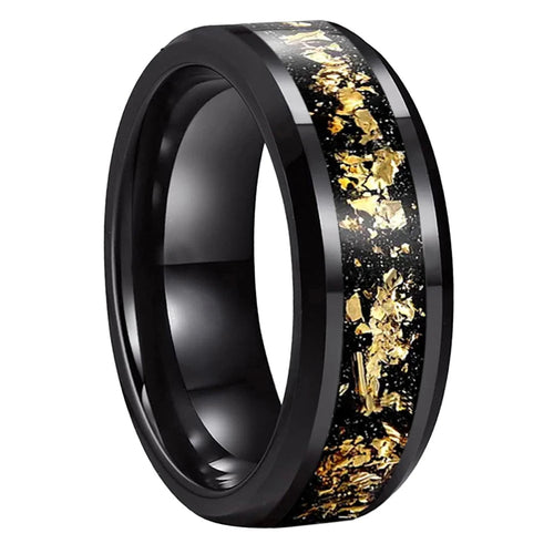 Yggdrasil in Autumn 8mm Tungsten Carbide Ring with Gold Foil