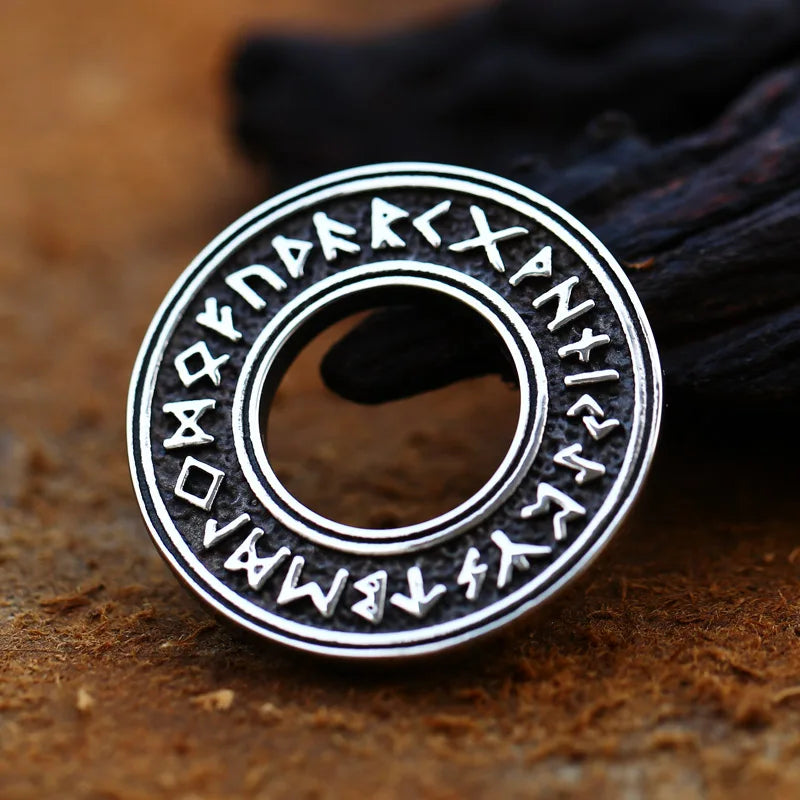 Norse Runes Wheel Stainless Steel Necklace