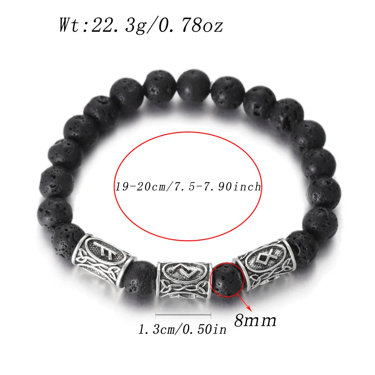 Runes in Lava Stone Bracelet