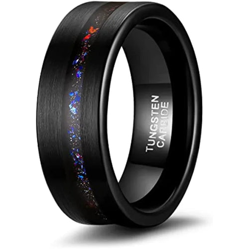 Thor Hammer and Lightning 8mm Tungsten Carbide Ring with Opal Stone