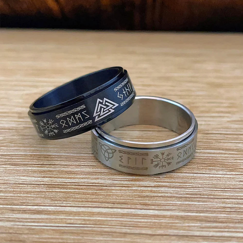Steel Walknut ring - Odin's Rune Ring