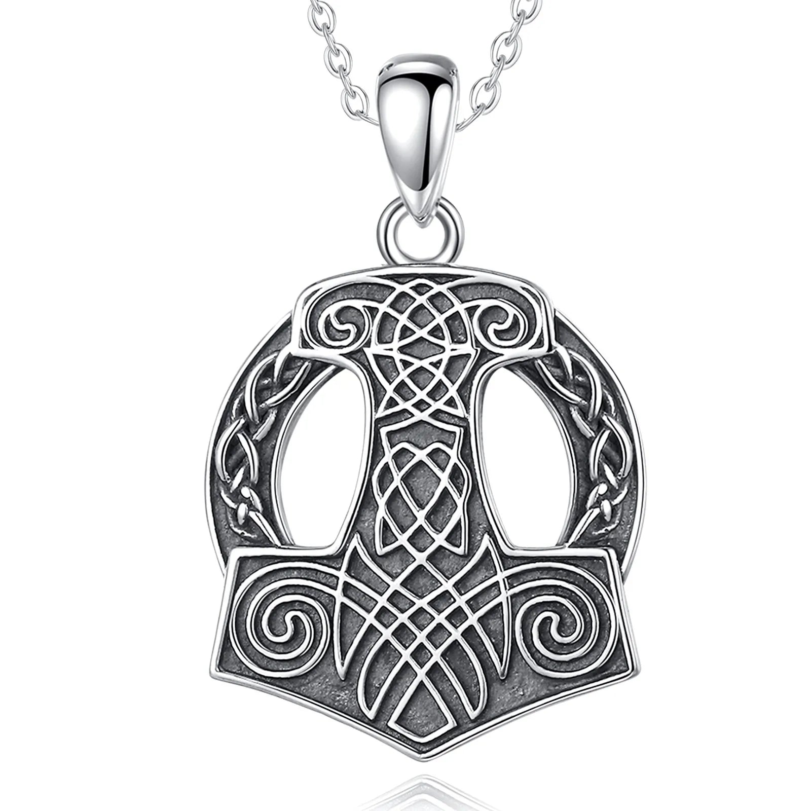 Thor Hammer Mjolnir with Lines 925 Sterling Silver Necklace