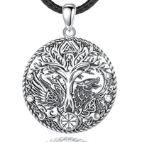 Wolf and Raven over Yggdrasil 925 Sterling Silver Necklace