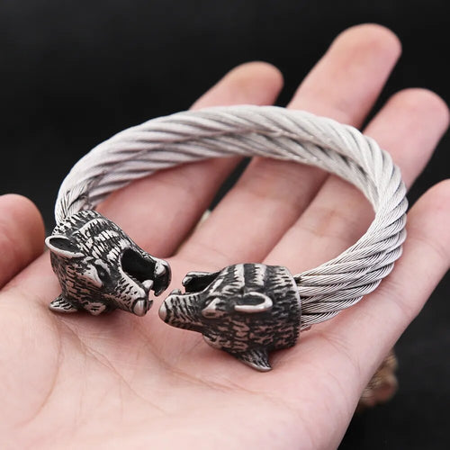 Wolves of Odin Double Band Stainless Steel Bracelet