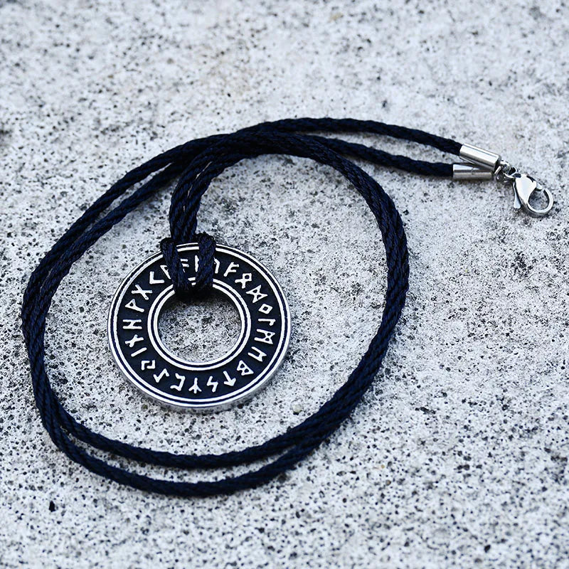 Norse Runes Wheel Stainless Steel Necklace