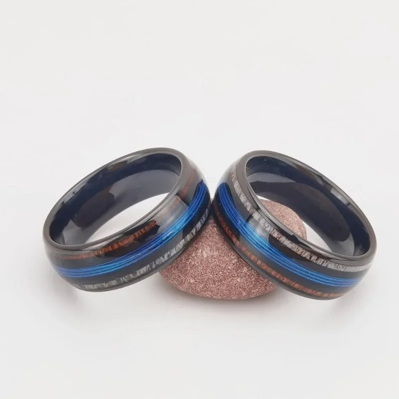 Blessing of Freyr Tungsten Carbide and Deer Antler Ring and Wedding Band