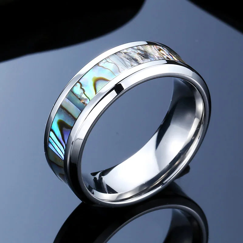 Elivagar River in Ginnungagap Steel and Abalone Shell Ring