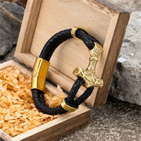 Mjolnir Leather Bracelet with Magnetic Buckle