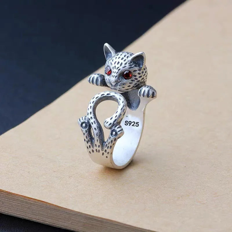 Freya Cat Sterling Silver Ring with Cubic Zirconia